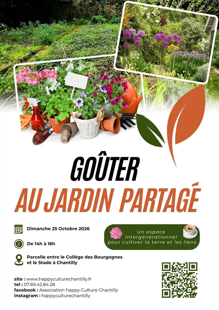 Affiche du goûter au jardin partagé, dimanche 25 octobre 2026